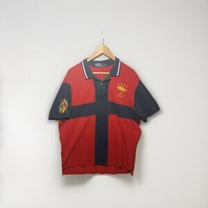 Vintage Polo Ralph Lauren Rugby Shirt XL Red Navy Big Pony 381 RLPC #1